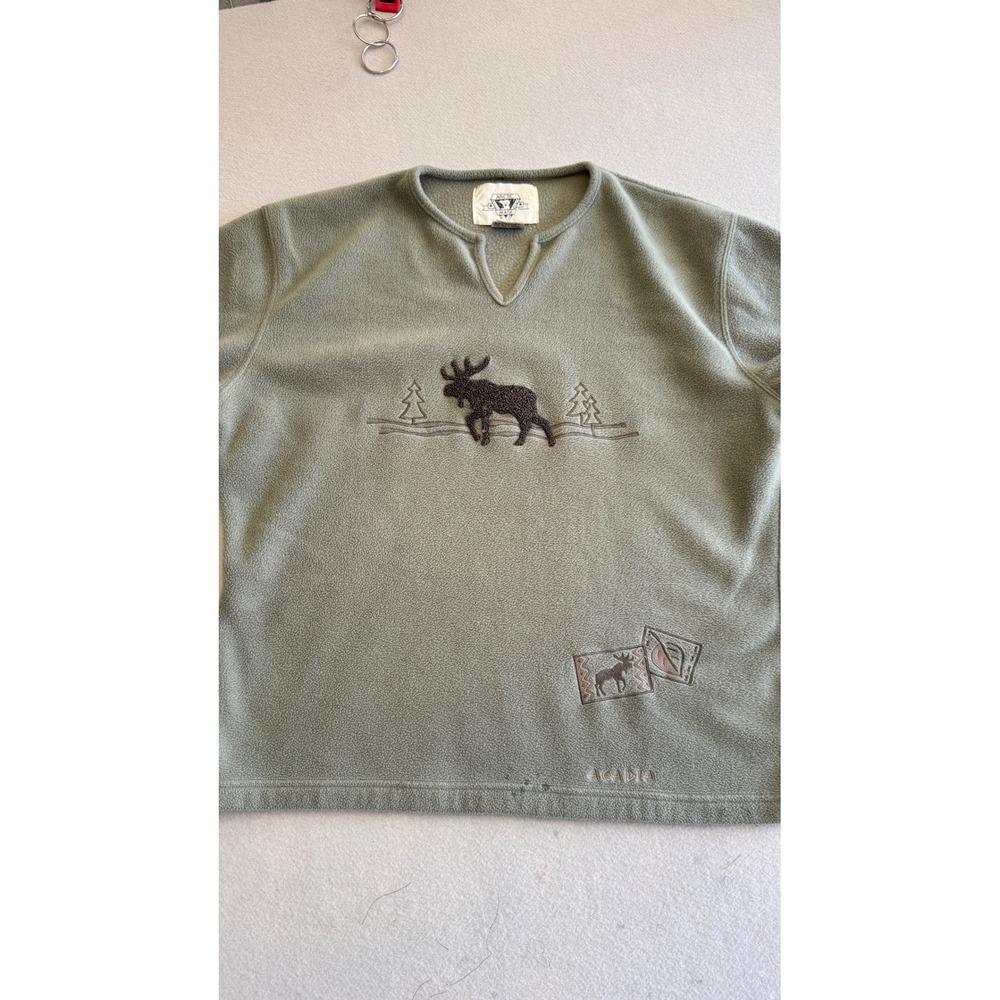 Arctic Image Acadia Moose Fleece Pullover Sage Green Split Neck Large